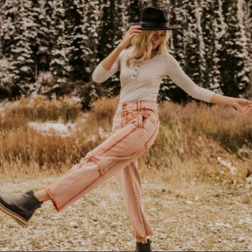 NWOT Free People Monroe Jeans in Pink Cinnamon